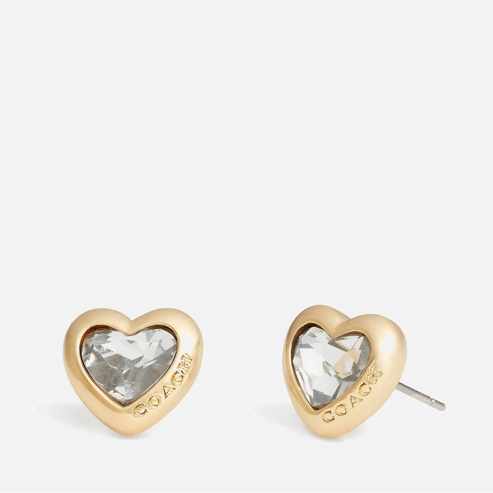 NWT Coach crystal heart logo gold stud earrings